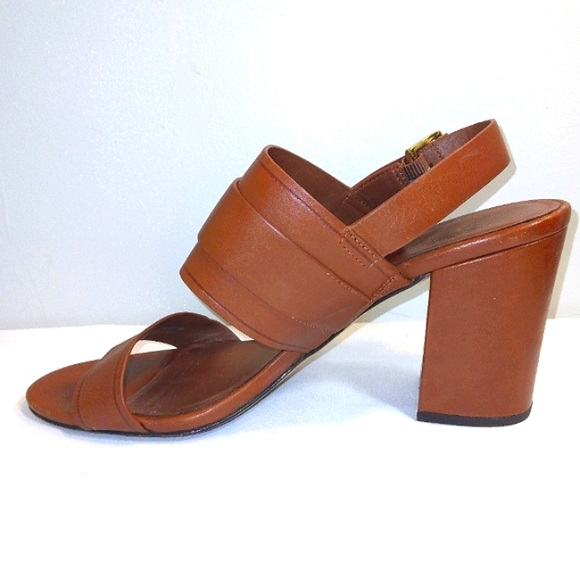 Cole Haan 'Amavia' Genuine Leather Open Toe Block Heel Sandals in Caramel Sz 9.5 - Picture 5 of 10
